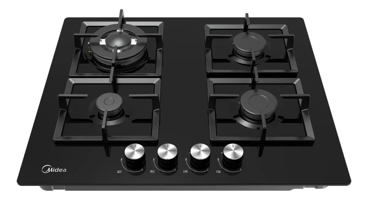 Encimera A Gas 4 Quemadores Negra 60cm Midea Color Negro