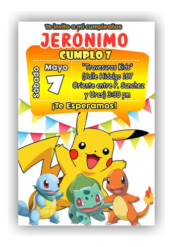 35 Invitaciones En Físico Y 1 Digital De Pokemon