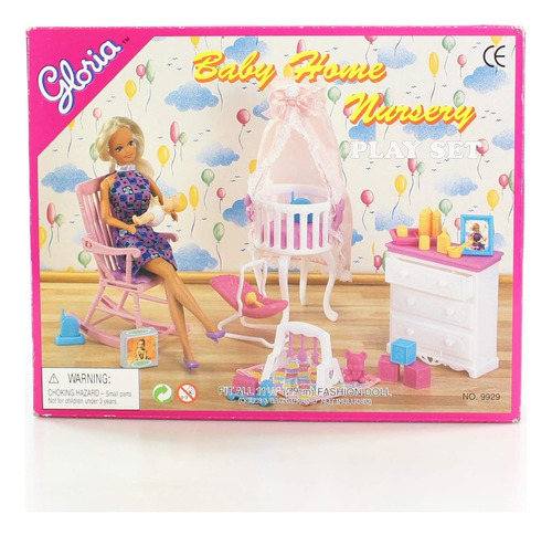 Gloria Dollhouse Furniture - Baby Home Nursery Playset