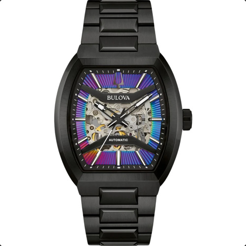 Relógio Bulova Masculino Automático Maquina 98a320 Correia Preto Bisel Preto