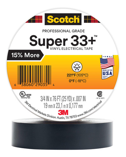 3m Cinta Eléctrica De Vinil Teipe Super 33+ 3/4 X 23,1m