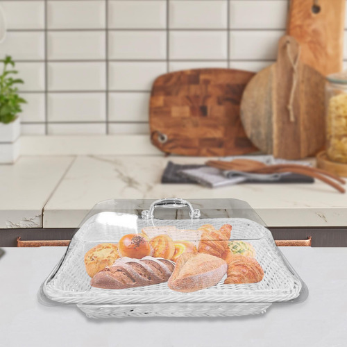 Cesta De Pan Tejida Con Tapa, Cesta De 40cmx30cmx15cm