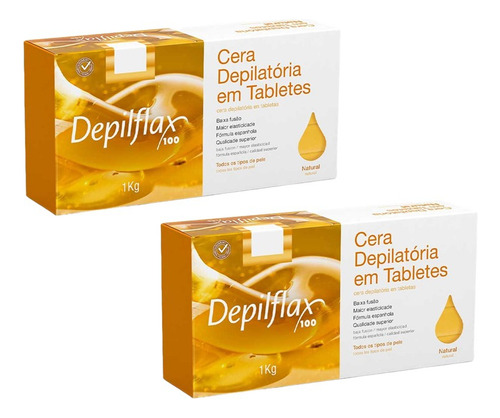 Kit 2 Cera Quente Depilação Tabletes Natural Depilflax 1kg