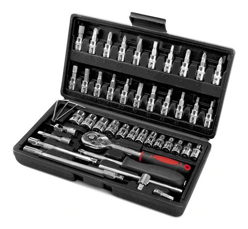 Juego Kit De Dados Rachet 1/4 De 46pzas Maleta Herramientas