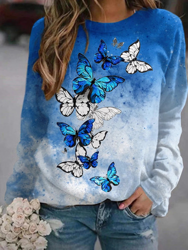 Sudadera De Manga Larga Con Cuello Redondo Y Mariposas Flora