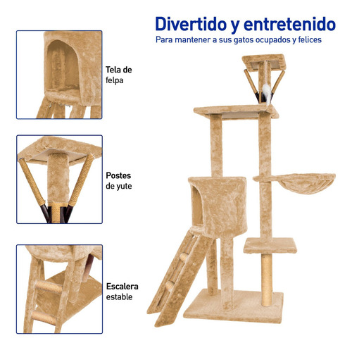 Torre Para Gato De 1.3m Rascador Para Gatos Con Hamaca Suave Color Caqui
