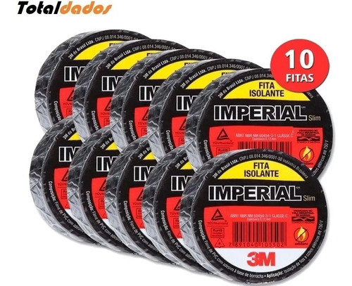 Imagem 1 de 1 de Kit 10 Rolos Fita Isolante 20m - 3m Imperial