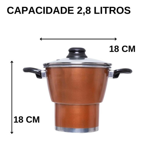 Panela De Fazer Cuscuz N 18 Com Tampa De Vidro Cor Cobre Cobre