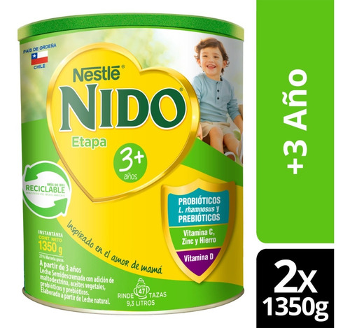 Leche En Polvo Nido® 3+ Protectus Tarro 1350g Pack X2
