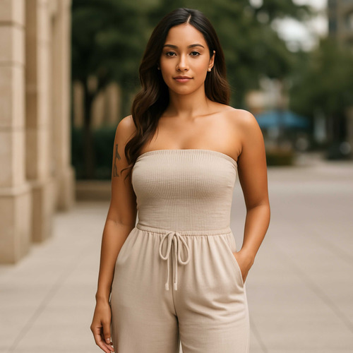 Jumpsuit Strapless Mujer Casual Elegante Varios Colores Gris Oscuro S