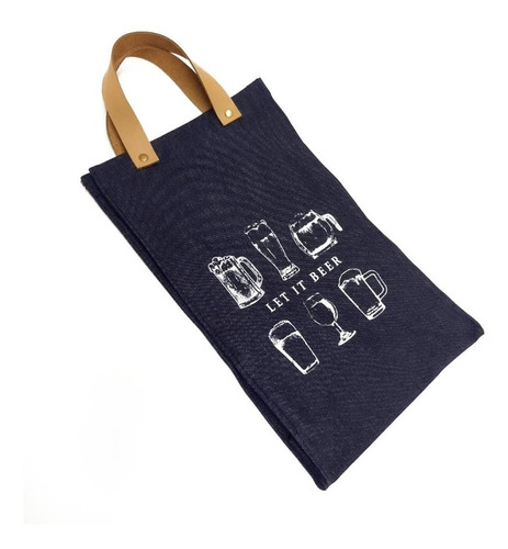 Imagen 4 de 5 de Bolsa Jean Y Cuero Para Botella De Cerveza Factura A O B