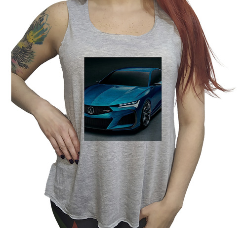 Musculosa Dama Auto Azul Deportivo Exhibido Coche Carro