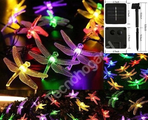 Imagen 1 de 8 de Guirnalda Luces Led Hadas Solar Libélula Exterior E Interior