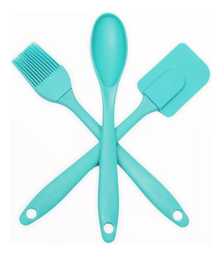 Set Juego Espatula Pincel Cuchara Silicona Pastel Color Verde