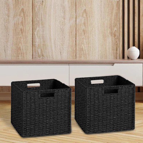 Cesta De Almacenamiento Tejida Plegable, Negro 2 Piezas