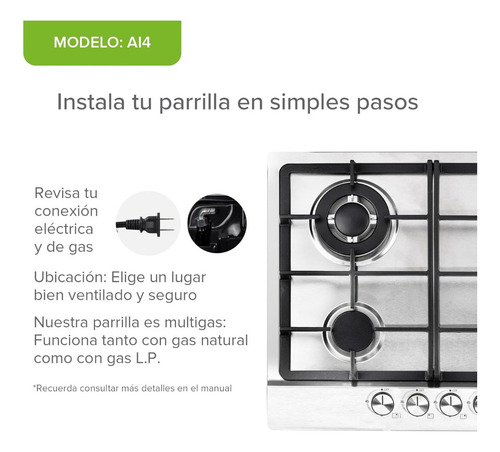Avera Parrilla Gas Natural Empotrable Plateado
