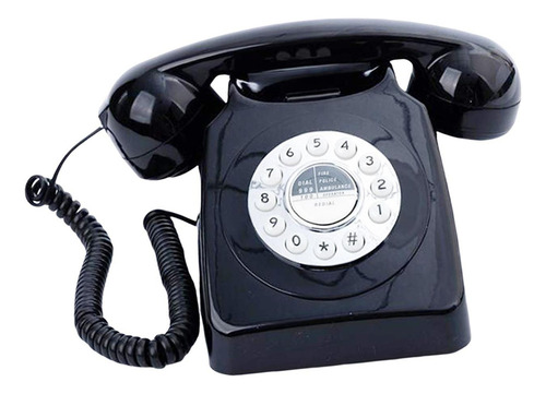 Teléfono Fijo Con Dial Giratorio Comedor Sala De Negro