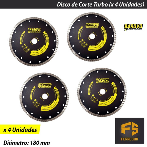 Disco Diamantado De Corte Turbo 180 Mm Barovo (x 4 Unidades)