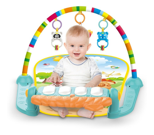 Tapete Ginásio Atividades Bebê Mobile E Piano Musical - Azul