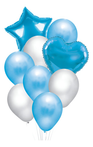 Set Globo Estrella/corazon Argentina X 9pcs - (apto Helio) Color Celeste set globos