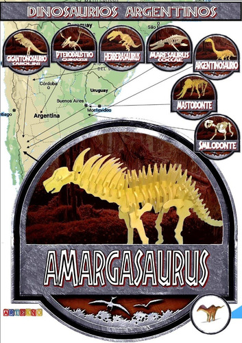 Imagen 2 de 3 de Amargasaurus Dinosaurios Argentinos Rompecabezas 3d Madera