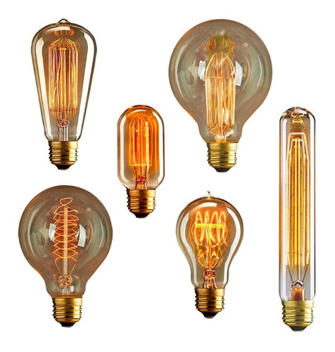 5x Lâmpada Vintage Retrô - Thomas Edison - Filamento Carbono