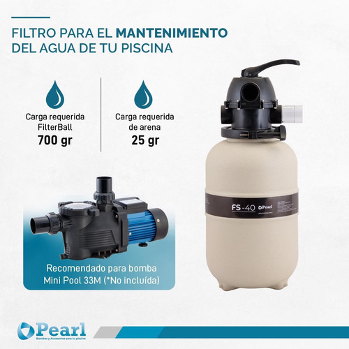 Imagen 4 de 12 de Filtro Pileta Pearl Fs-40 Válvula 6 Vías 30.000 Litros