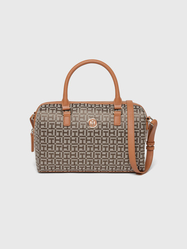 Bolsa Bowling Con Monograma Estampado Mujer Tommy Hilfiger Café