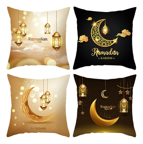 4 Fundas De Cojín Para Ramadán Eid Gold Moon