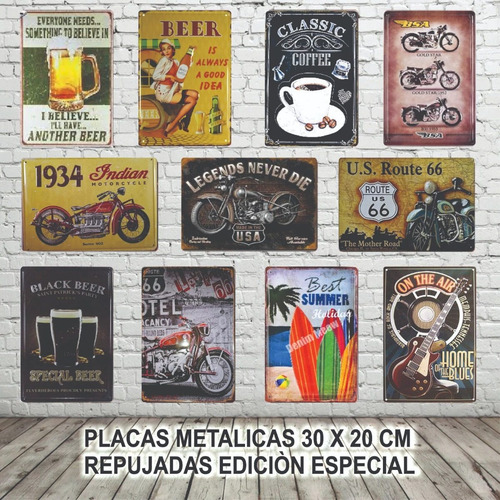 Imagen 2 de 3 de Placas Metálicas Vintage Retro 30x20cm. Bares Negocios Salas
