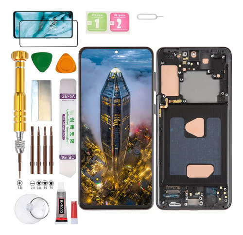 (Negro) Macro+Pantalla Para Samsung Galaxy S21+ Plus 5G SM-G996B, G996B/DS, G996U, G996U1, G996W, G996N, G9960 Display Gadget Troops (Incell Sin Huella Dactilar)