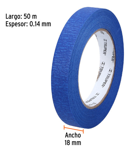 Cinta Enmascarar Azul Pintor 14 Días 3/4'' 18mm 50mt Truper