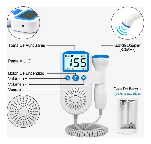 Baby Detector De Frecuencia Cardíaca Doppler Monitor Fetal Color Blanco