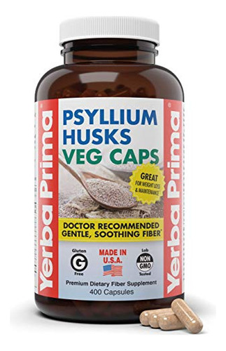 Yerba Prima Psyllium Husks - Tapones Vegetales, 400 Capsulas