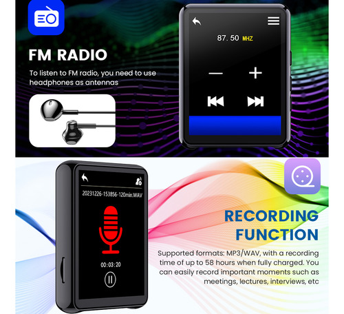 Reproductor Mp3 Con Pantalla De Alta Nitidez De 2.4 Pulgadas