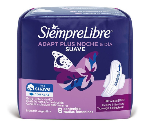 Toallitas Femeninas Siempre Libre Adapt Plus Noche Día X8und