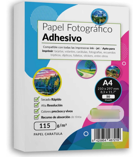 Papel Fotográfico Adhesivo 115 Gr  Pack 50 A4