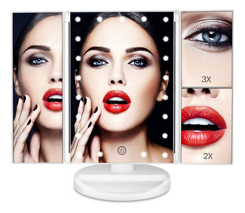 Espejo Maquillaje Plegable Con Luz Led Aumentos 180 Grados 