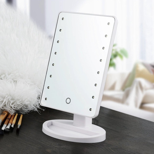 Imagen 4 de 7 de Espejo Rectangular Maquillaje Con Luz 16 Leds Y Base 16x21cm