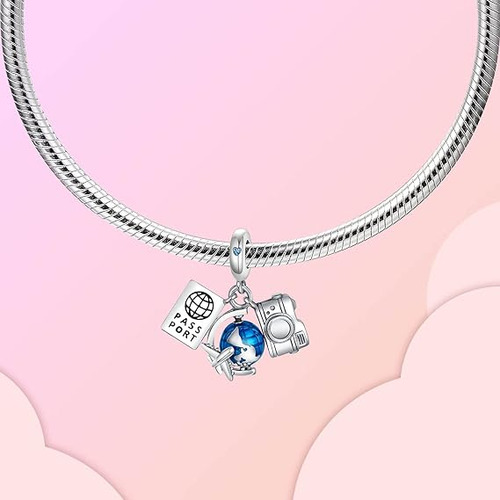 Charm Viaje Pasaporte Avión Globo Tierra - Plata De Ley S925
