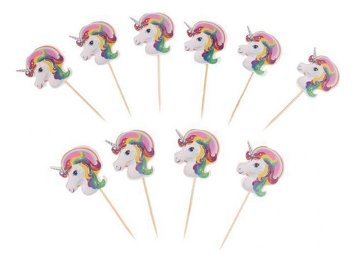 4x10 Piezas Unicornio Mágico Cupcake Topper Palos De Madera