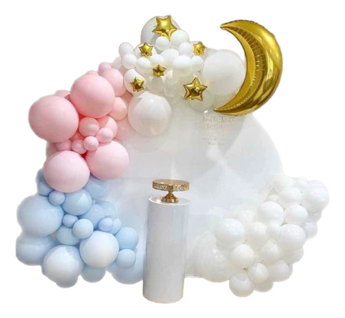 Arco De Globos Rosa Celeste Pastel Luna Estrella Cumpleaño