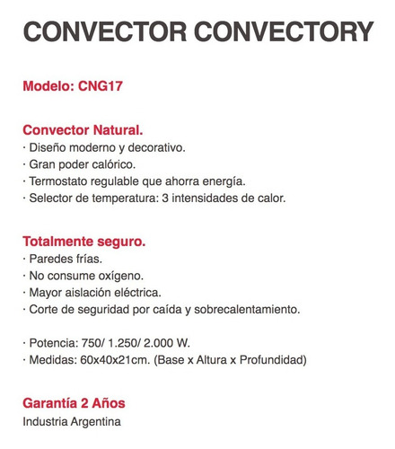 Imagen 4 de 6 de Convector Electrico Liliana Convectory 2000w Cng17 - Premium