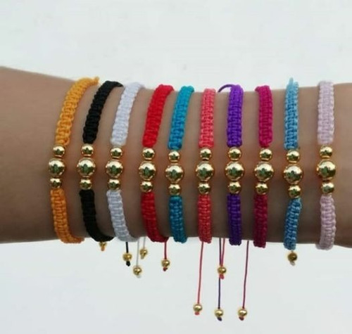 Pulseras Damas De Perlas Doradas, Set De Dos, Tejidas A Mano