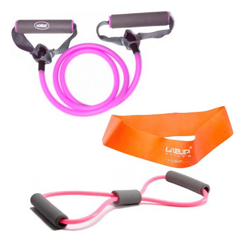 Mini Band Levee + Elástico Em Oito Leve + Extensor Leve Rosa