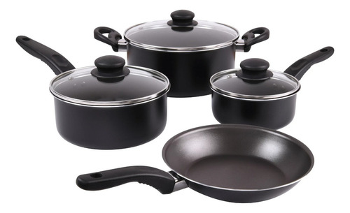 Juego De Bateria Cocina Sartenes Mainstays 7 Pzas Antiadhere Color Negro