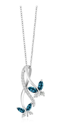 Imagen 2 de 8 de Collar Con Colgante De Mariposa De Topacio Azul Londres...
