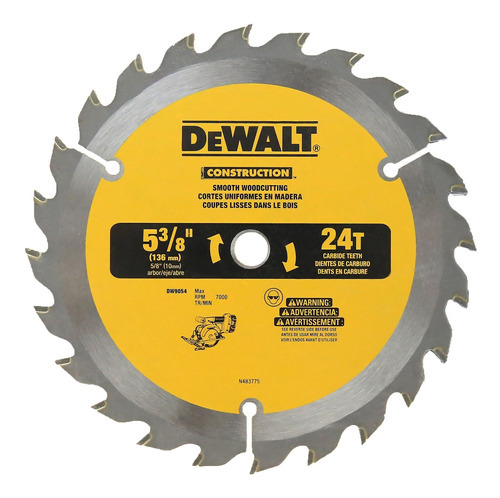 Disco De Sierra 5-3/8  24 Dientes 10mm Dewalt Dw9054 Color Plateado