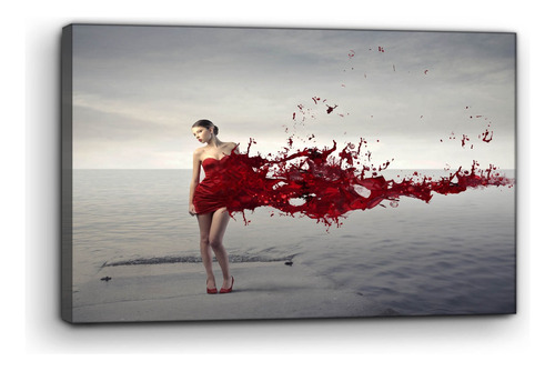 Cuadro Moderno Canvas Mujer Vestido Rojo 90x140cm