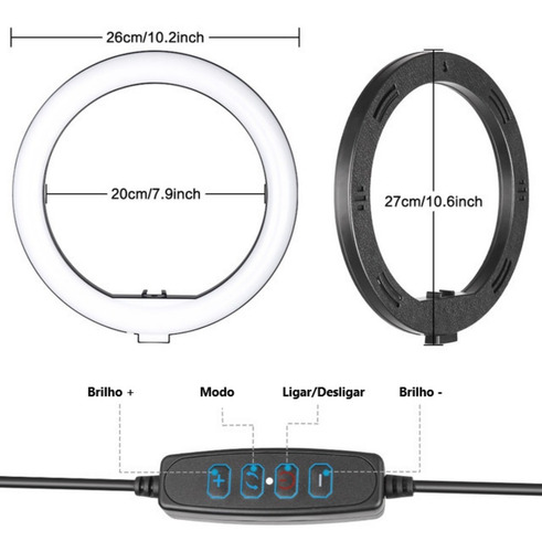 Ring Ligth Luz Led 10 Pol Completo Tripé Suporte Celular